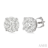 14Kt. White Gold 1.0 ctdw Natural Round Diamond Love bright Stud Earrings