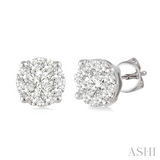 14Kt. White Gold 3/4  ctdw Natural Round Diamond Love bright Stud Earrings