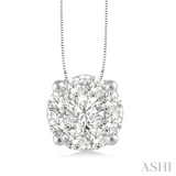 14Kt. White Gold 1.00 ctdw Natural Round Diamond Lovebright Pendant On 18" Cable Chain