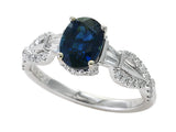 14Kt. White Gold Natural Diamond And Genuine Oval Blue Sapphire Ring