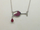 14Kt. White Gold 0.72Ctgw Genuine Ruby Wine Glass Pendant On 18" Cable Chain With Lobster Claw Clasp