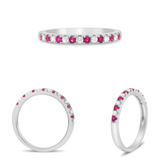 14kt. White Gold Natural Round Diamond and genuine Ruby band