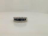 14Kt. White Gold 1.20 Ctgw Natural Round Diamond And Genuine Blue Sapphire Baguette Band Size 7.5