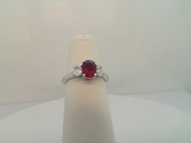 14Kt. White Gold 0.28ctdw 0.85ctgw Natural Oval Diamond and Genuine Oval Ruby Ring