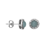 Sterling Silver Rhodium Plated 5mm Genuine Milky Aquamarine and White Topaz Stud Earrings with Friction Backs by Samuel B