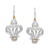 Sterling Silver 22ky Gold Vermeil Octopuss earring with pearl and french wires by Michou