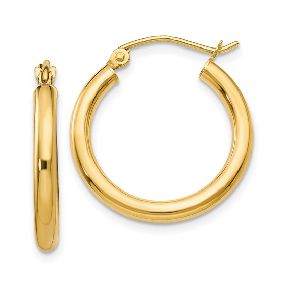 14kt. yellow gold 2.5mm x 20mm round polished hoop earrings made in italy