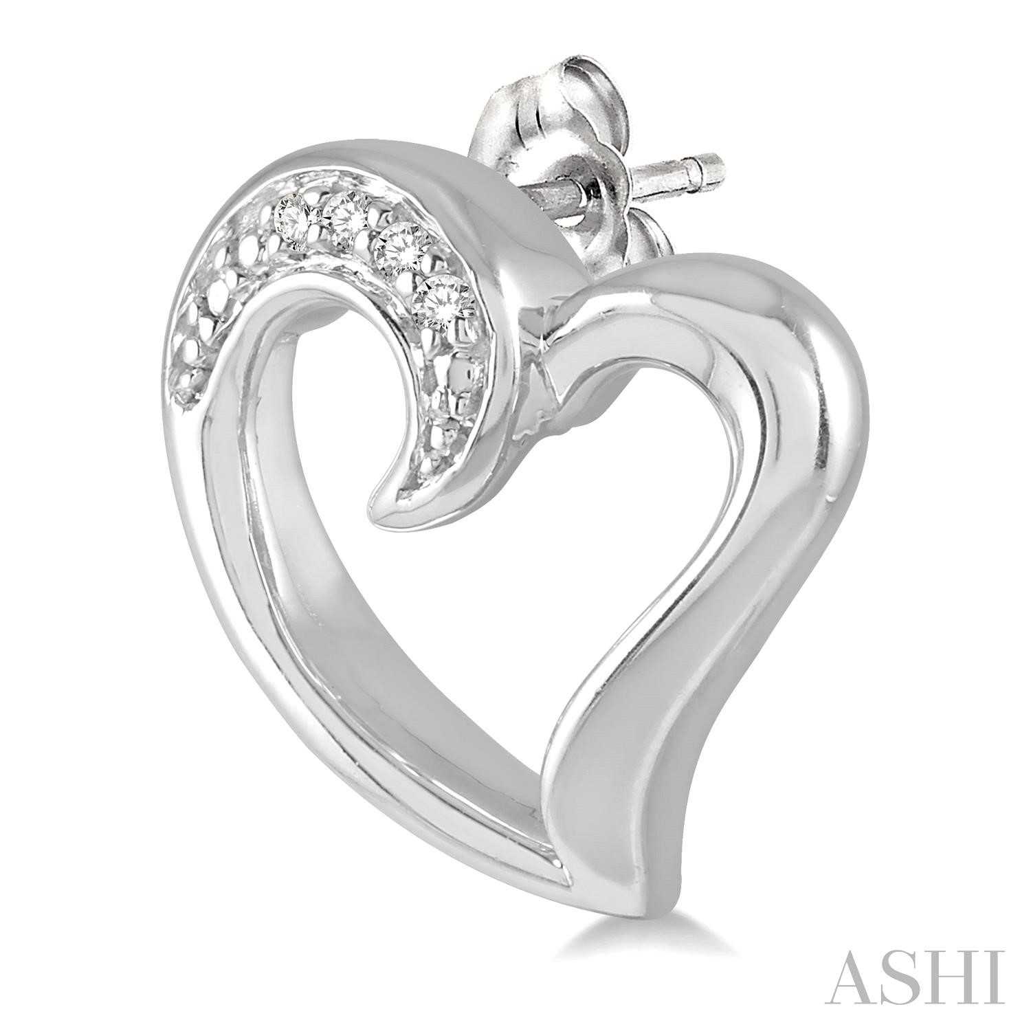Sterling Silver 0.02 ctdw Natural Round Diamond Hollow Center Heart Charm Round Cut Diamond Earrings