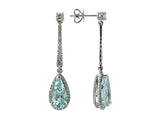 14kt. white gold pear shaped Aquamarine halo diamond drop earrings