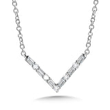 10Kt. White Gold 0.10Ctdw Natural Round And Baguette Diamond Chevron Necklace On 18" Cable Chain