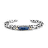 Sterling Silver and 18Kt. Yellow Gold Geniune Lapis Floral Cuff Bangle Bracelet by Samuel B