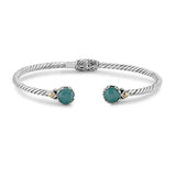 Sterling Silver and 18kt  7mm Round Aquamarine Twisted Cable Bangle Bracelet By Samuel B