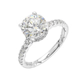 14kt. White Gold French Pave' Hidden Halo Natural Round Diamond Semi mount for a 7mm center