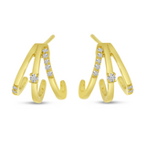 14Kt. Yellow Gold Triple 1/10 ctdw Natural Round Diamond Huggie Pierced Earrings