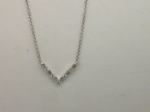 10Kt. White Gold 0.10Ctdw Natural Round And Baguette Diamond Chevron Necklace On 18" Cable Chain