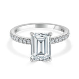 14kt. White Gold 1/3ctdw Natural Round Diamond Halo Petite set Emerald Cut Semi mount for a 3ct.