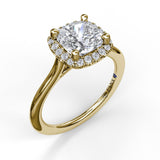 14kt Yellow Gold Cushion Halo Semi Mount Ring