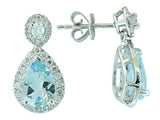 14kt. white gold pear shaped Aquamarine and diamond halo drop earrings