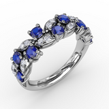 14Kt. White Gold 0.18Ctdw 0.86Ctgw Fine Natural Round Diamonds And Fine Genuine Blue Sapphire Ring Size 6.5