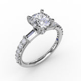 14Kt. White Gold 0.49Ctdw Natural Round And Baguette Shaped Diamond Four Semi Mount For A 5.3 mm Center Size 6.5 by Fana