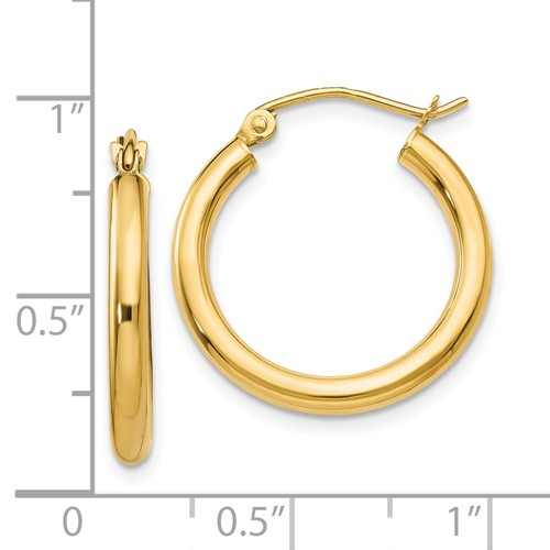 14kt. yellow gold 2.5mm x 20mm round polished hoop earrings made in italy