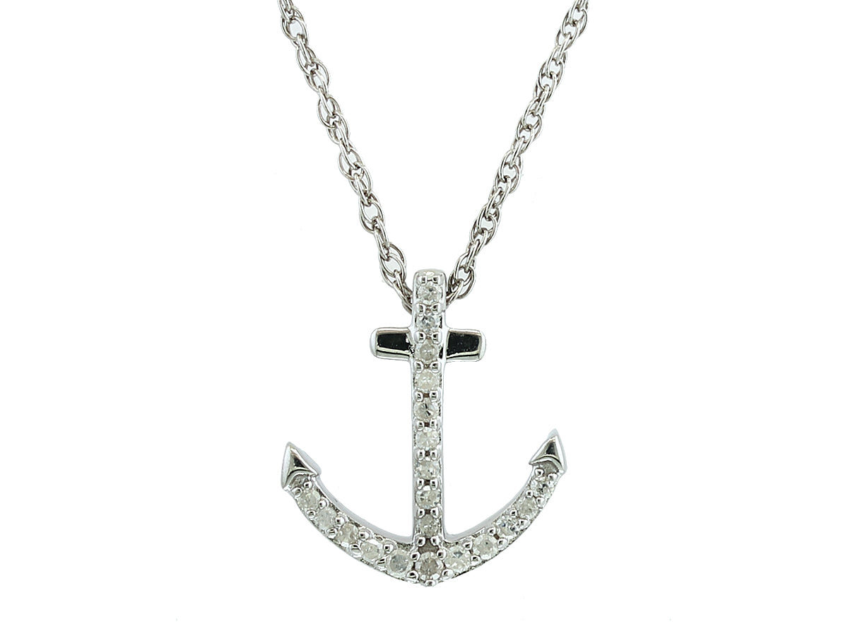 Sterling silver diamond anchor pendant