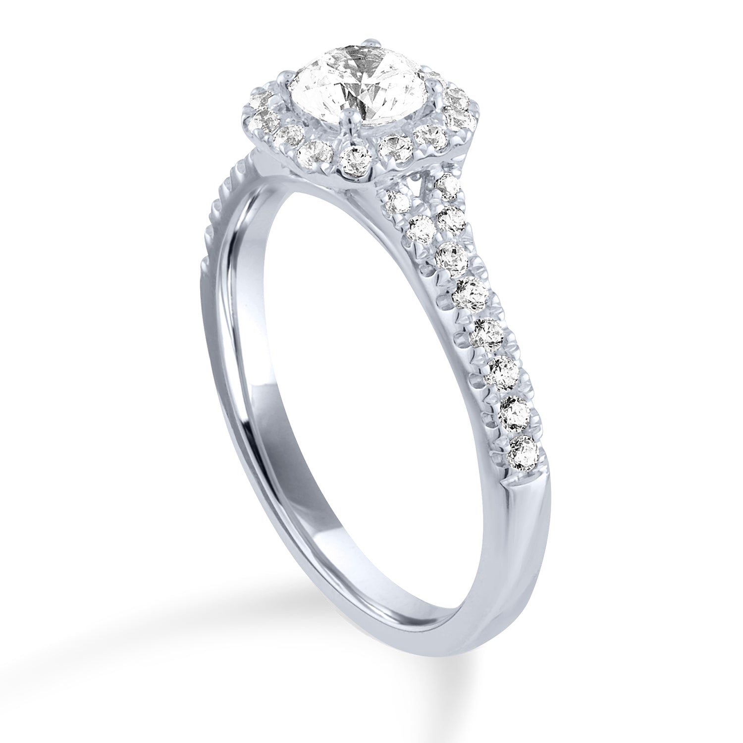 14kt White Gold 0.50ctdw Round Diamond Cushion Split Shank Halo Engagement Ring