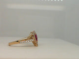 14kt. yellow gold 0.35ctgw and 0.41ctdw. Natural round diamond and fine genuine pear shaped Ruby ring size 6.5