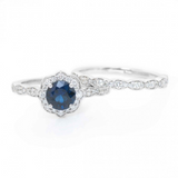 14kt. White Gold Halo Round Natural Diamonds Round Genuine Blue Sapphire wedding set size 7