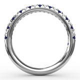 14Kt. White Gold Natural Round Diamond and Genuine Round Blue Sapphire Band Size 6.5
