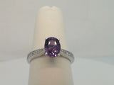 14Kt. White Gold 0.14Ctdw 1.17Ctgw Natural Round Diamond And Genuine Oval Amethyst Ring Size 7
