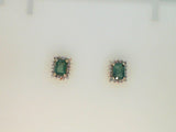 14kt. Yellow Gold 2.00ctgw .20ctdw Genuine Emerald cut Emerald and Round Natural Diamond Halo earrings
