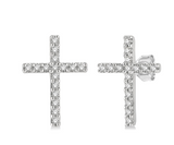 10kt. White Gold .010ctdw Natural Round Diamond Cross pierced earrings