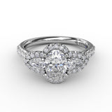 14kt White Gold 0.74ct Round  and Pear Diamond Semi Mount Engagement Ring Holds 0.75ct Oval Diamond Center Size 6.5