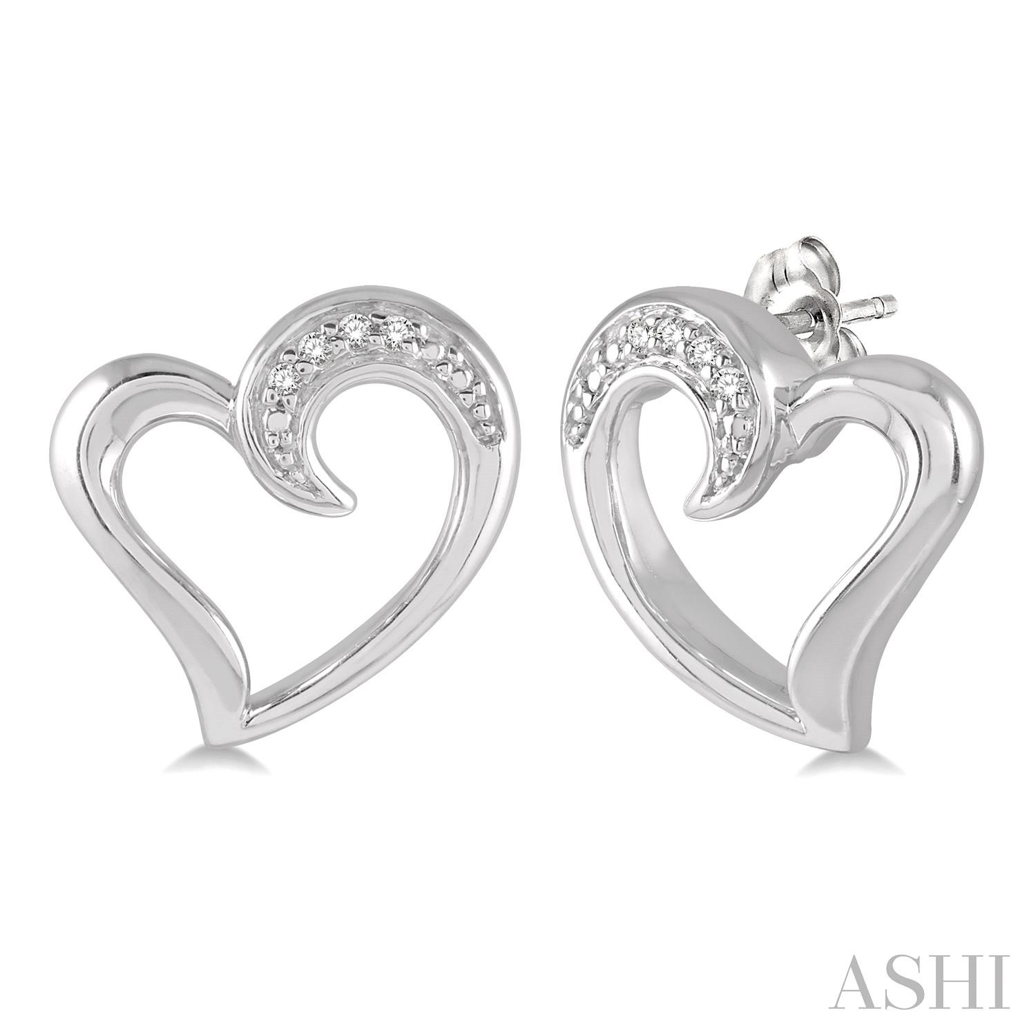 Sterling Silver 0.02 ctdw Natural Round Diamond Hollow Center Heart Charm Round Cut Diamond Earrings