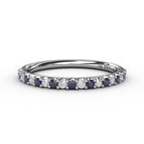 14Kt. White Gold Natural Round Diamond and Genuine Round Blue Sapphire Band Size 6.5