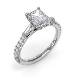 14Kt. White Gold 0.38Ctdw Natural Round And Baguette Diamond Semi Mount For A Rectangular Cut by Fana