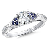 14Kt. White Gold Natural Round Diamond and Genuine Blue Sapphire Semi Mount Round Center By Valina