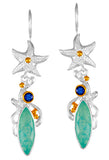 Sterling Silver 22Kt. Gold Vermeil Starfish And Gemstone Earrings On French Wires By Michou