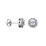 Sterling Silver Rhodium Plated 5mm Genuine White Topaz and Genuine White Topaz Halo Stud Earrings with Friction Backs by Samuel B