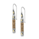 Sterling Silver 18Kt. Yellow Gold Pave' Set Genuine Citrine Drop Earrings On French Wires By Samuel B