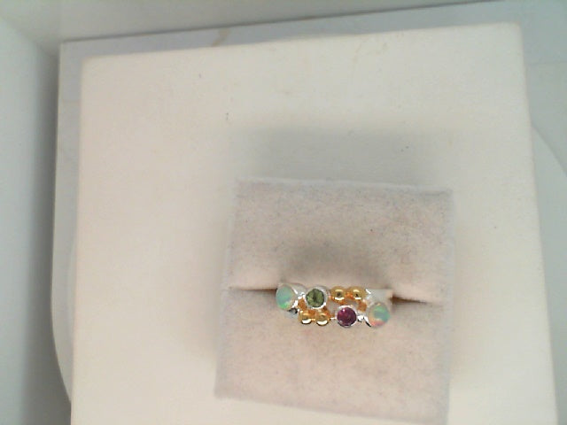 Sterling Silver and 22Kt Gold Vermeil  Opal, Peridot, rhodolite, garnet, Ring by Michou