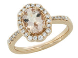 14Kt. Rose Gold 30=0.24Ctdw 1=1.20Cgw Natural Round Diamond And Genuine Oval Morganite Ring Size 7