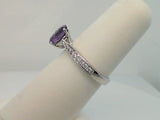 14Kt. White Gold 0.14Ctdw 1.17Ctgw Natural Round Diamond And Genuine Oval Amethyst Ring Size 7