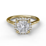 14kt Yellow Gold Cushion Halo Semi Mount Ring