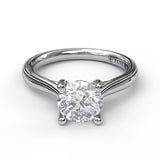14Kt. White Gold .02Ctdw  Four Prong Milgrain Solitaire For A 3/4Ct Center By Fana
