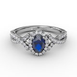 14Kt. White Gold 0.35Ctdw 0.66Ctgw Natural Round Diamond And Genuine Oval Blue Sapphire Ring Size 6.5
