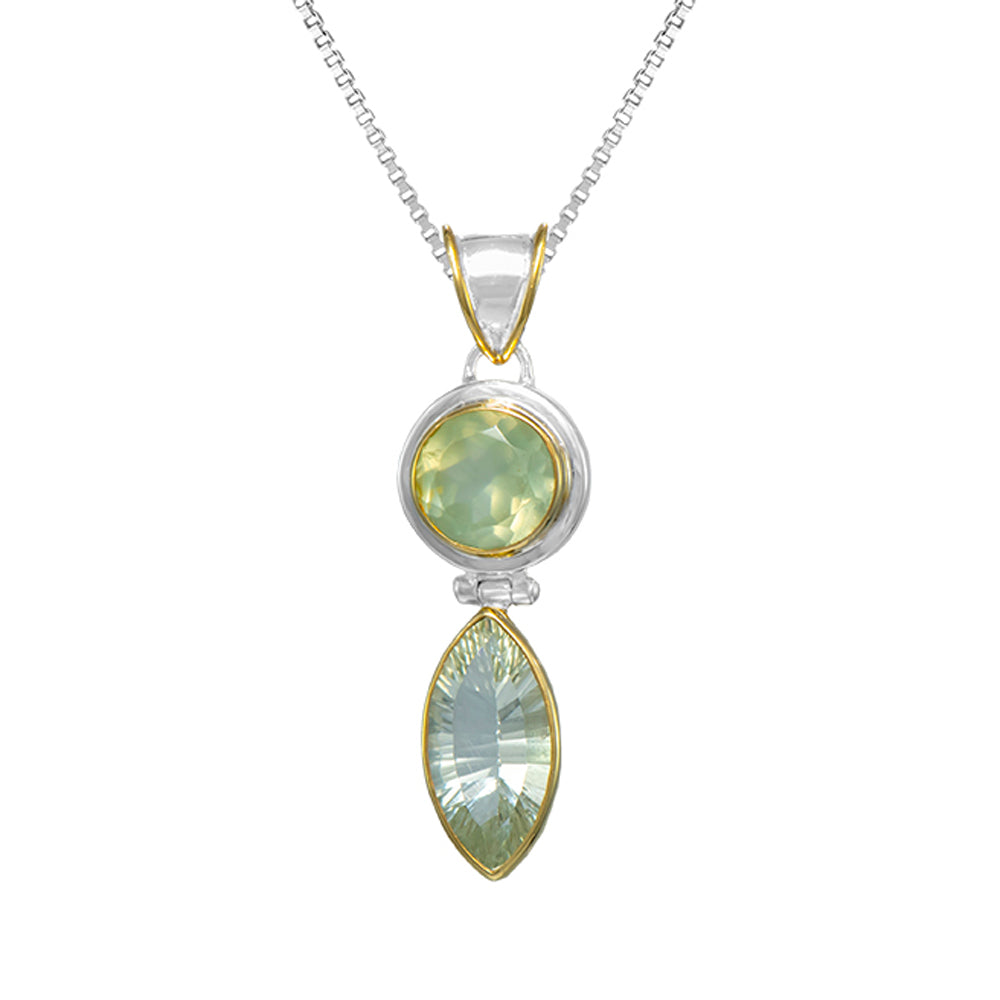 Sterling Silver And 22Kt. Gold Vermeil Green Amethyst, Phrenite One Of A Kind Pendant By Michou