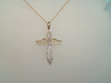 10Kt. Two Tone 1/10Ctdw Natural Round Diamond Angel Wing Cross On Fine Rope Chain 18"
