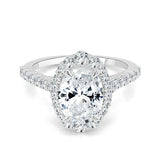 14kt. White Gold 5/8ctdw Natural Round Diamond Halo Share Prong Semi Mount for a 3ct. Oval
